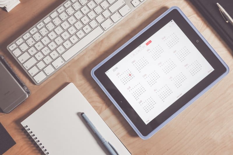 Desktop with calendar on tablet