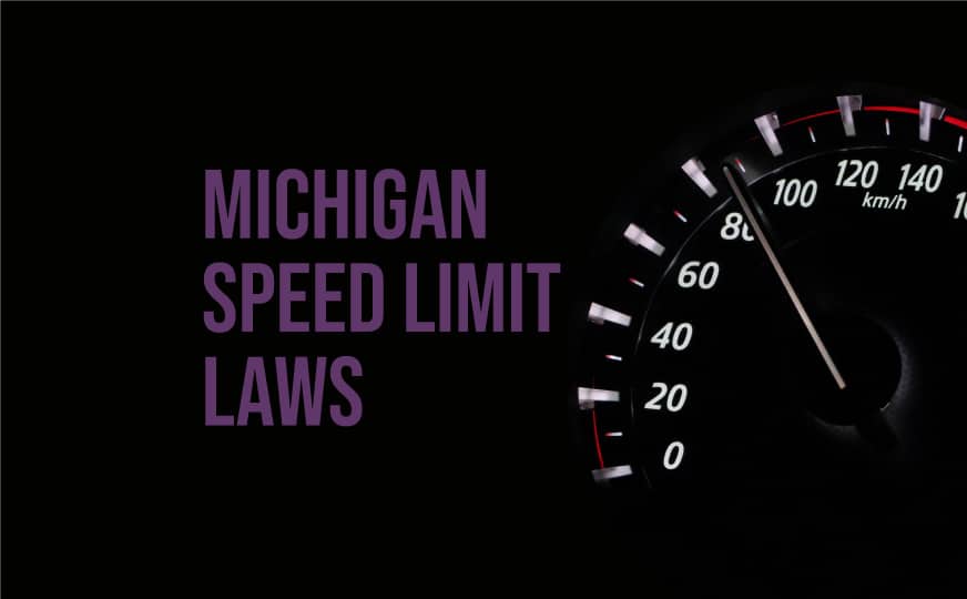 black and white speedometer with "michigan speed limit laws" over it