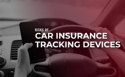 risks of car insurance tracking devices over car dashboard and person holding cell phone
