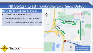 NB US-127 to EB Trowbridge Exit Ramp Detour. Photo Courtesy of Michigan Department of Transportation.