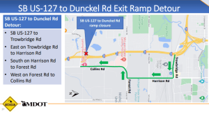SB US-127 to Dunckel Rd Exit Ramp Detour. Photo Courtesy Michigan Department of Transportation. 