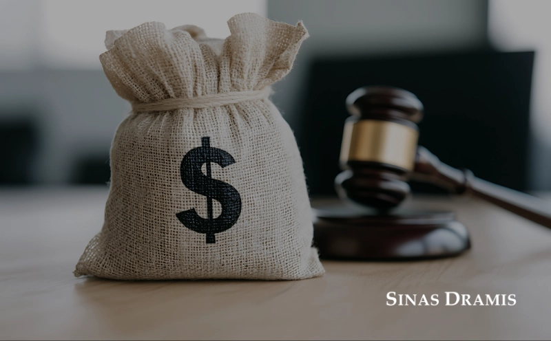 Money bag and judge's gavel representing the cost of hiring a personal injury lawyer in Michigan.