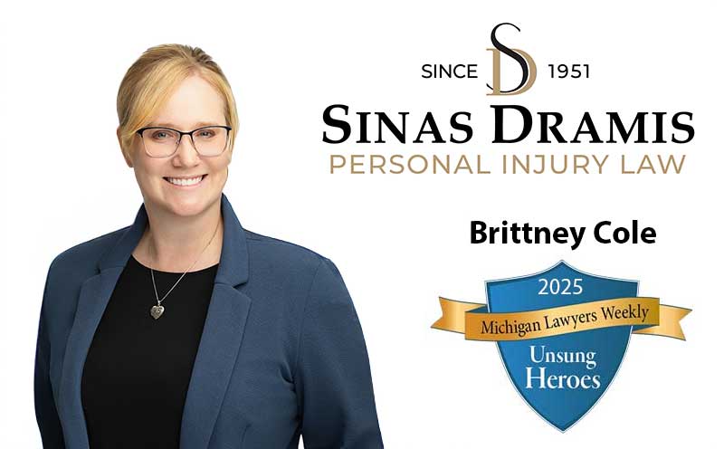 Sinas Dramis Law Firm celebrates Lansing paralegal Brittney Cole, honored as a 2025 Unsung Legal Hero for her dedication, compassion, and excellence.
