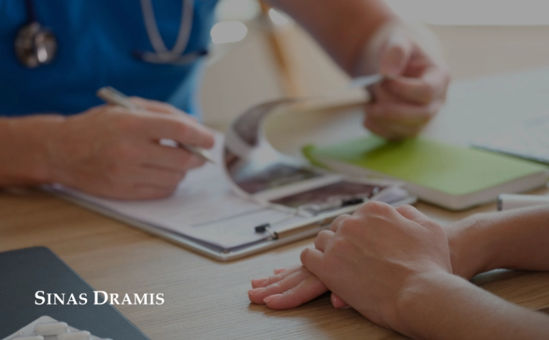 Medical professional reviewing medical records with a patient during an injury consultation.