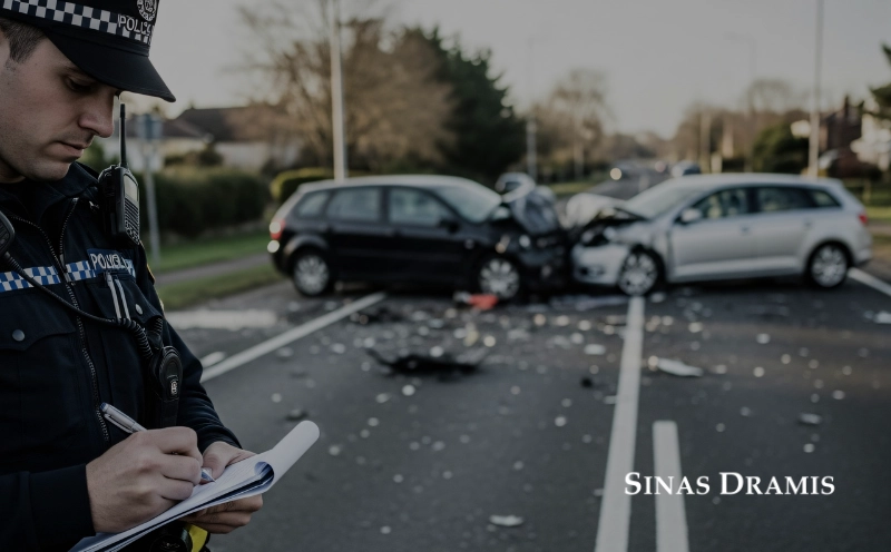 Police officer documenting a crash scene as part of a Michigan car accident investigation.